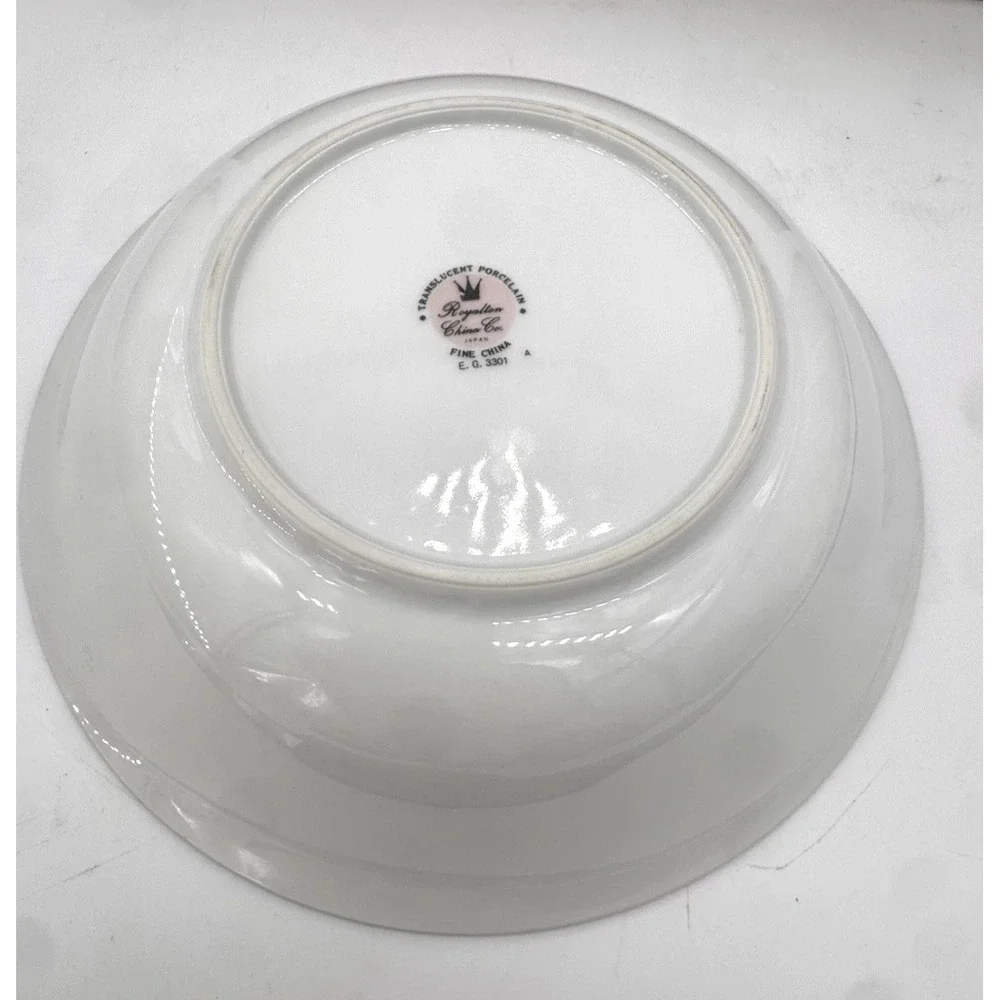 Serving Bowl 9 Inch Royalton China Co Silver Rim Translucent Porcelain Japan VTG